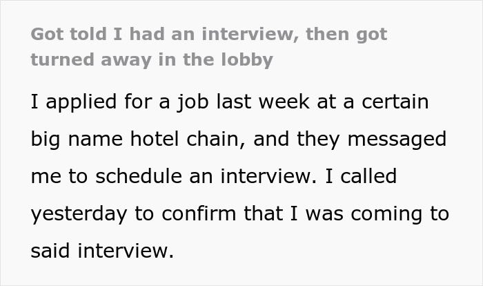 “I Was Shocked”: Person Arrives For A Job Interview At Hotel, Doesn’t Even Get Past The Lobby “I Was Shocked”: Person Arrives For A Job Interview At Hotel, Doesn’t Even Get Past The Lobby