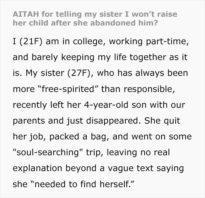 &ldquo;[Am I The Jerk] For Telling My Sister I Won&rsquo;t Raise Her Child After She Abandoned Him?&rdquo;