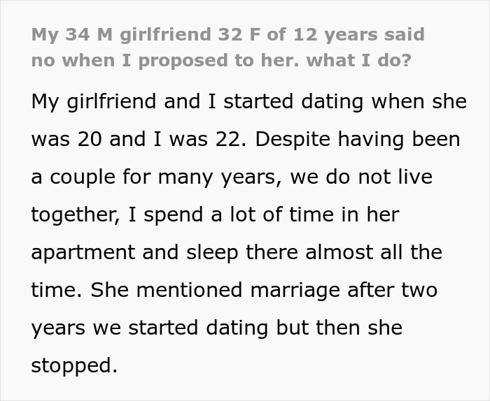12 Years Down The Drain: Guy Finally Decides To Propose When He’s Ready, GF Says ‘No’ 12 Years Down The Drain: Guy Finally Decides To Propose When He’s Ready, GF Says ‘No’