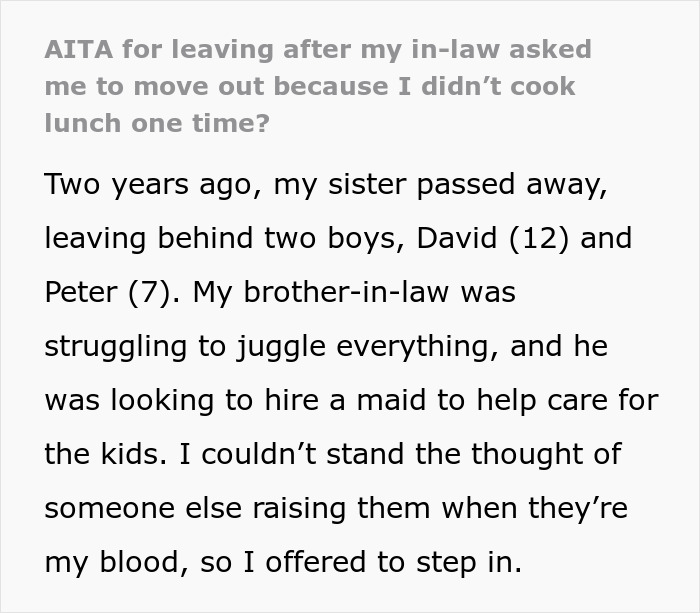 Lady Handles Chores For BIL And Nephews After Sis’ Passing, Asked To Leave For Skipping A Meal