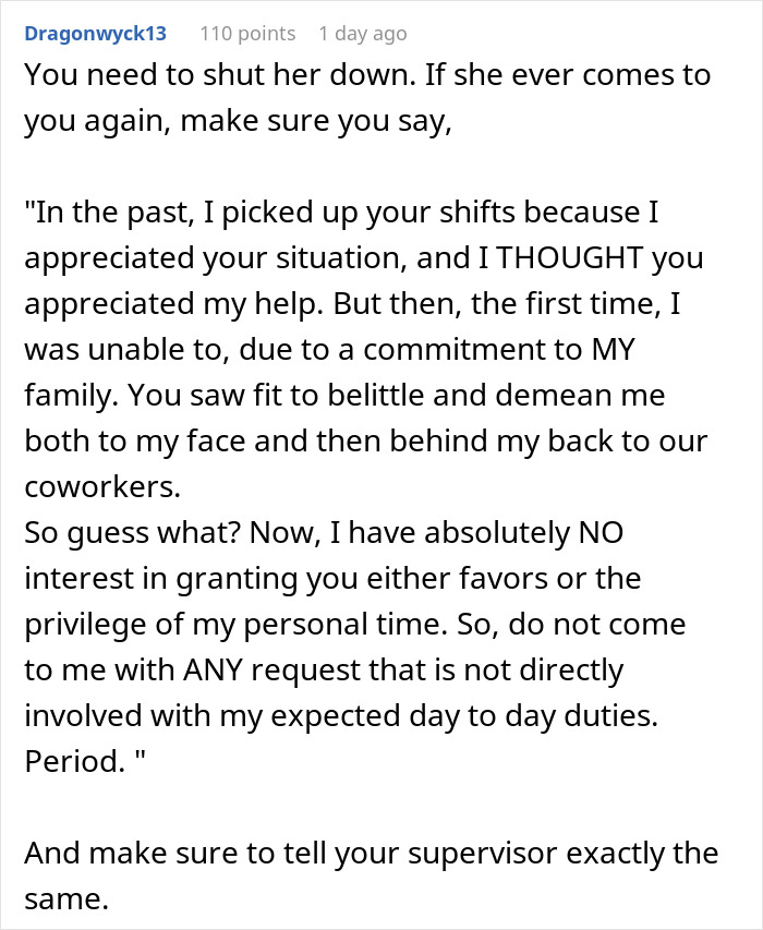Mom Expects A Childfree Coworker To Cover For Her Whenever She Wants, Can’t Handle A “No” Mom Expects A Childfree Coworker To Cover For Her Whenever She Wants, Can’t Handle A “No”