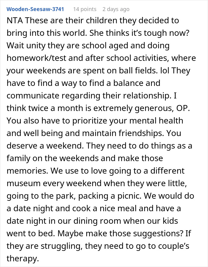 Mom Pressures Brother To Babysit Every Weekend To Help Save Her Marriage, Gets A Reality Check Mom Pressures Brother To Babysit Every Weekend To Help Save Her Marriage, Gets A Reality Check