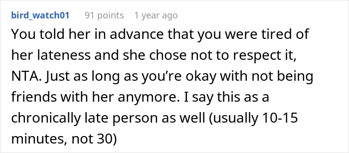 Woman Who’s Always Late Is Shocked When Friend Decides To Stop Accommodating Her Woman Who’s Always Late Is Shocked When Friend Decides To Stop Accommodating Her