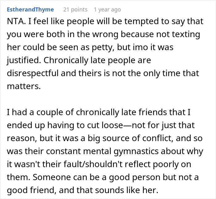 Woman Who’s Always Late Is Shocked When Friend Decides To Stop Accommodating Her Woman Who’s Always Late Is Shocked When Friend Decides To Stop Accommodating Her