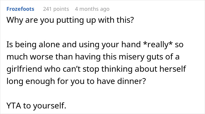 Man Is Sick Of Being Forced To Suffer Through Every Dinner With GF, Finally Loses Patience Man Is Sick Of Being Forced To Suffer Through Every Dinner With GF, Finally Loses Patience