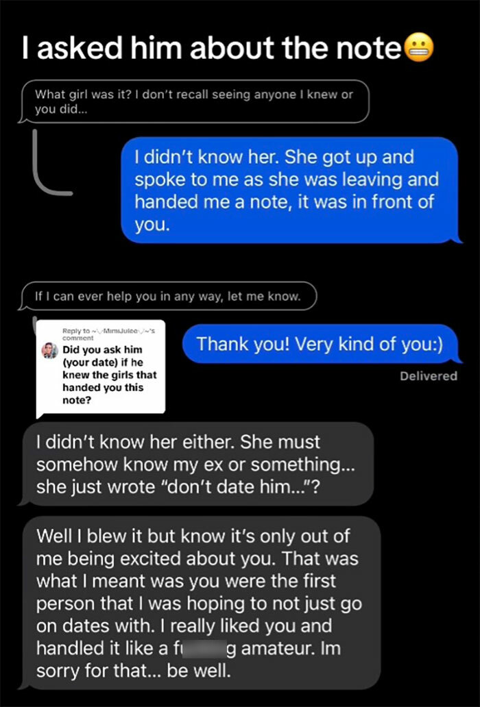 “It Was A Warning”: Woman Receives Disturbing Note From A Stranger While On A Date “It Was A Warning”: Woman Receives Disturbing Note From A Stranger While On A Date