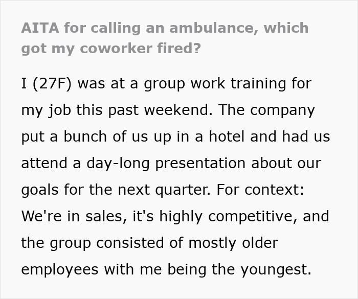 &ldquo;Am I The Jerk For Calling An Ambulance, Which Got My Coworker Fired?&rdquo;