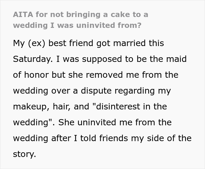 Bride Uninvites Her BFF, Acts Shocked When She Finds Out Her Wedding Cake Order Was Canceled Too