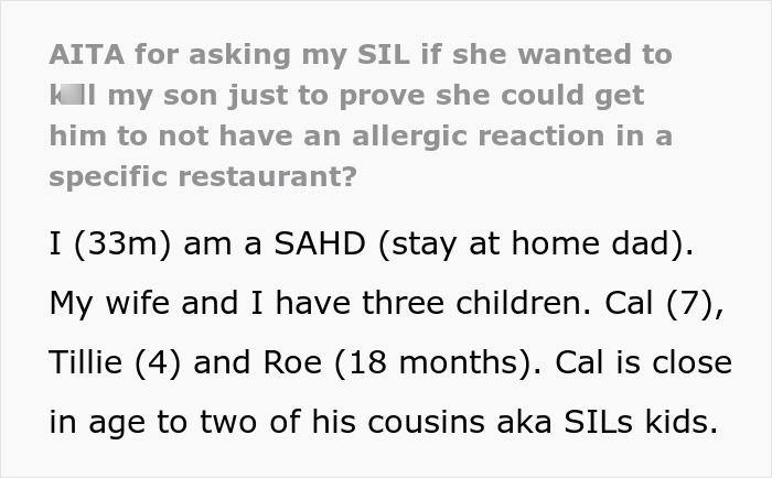 SIL Keeps Disregarding 7YO’s Allergies, Stunned After Dad Asks If She Wants To Hurt Him SIL Keeps Disregarding 7YO’s Allergies, Stunned After Dad Asks If She Wants To Hurt Him