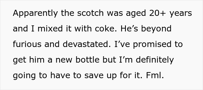 Man Discovers GF Drank The Costly 30YO Scotch He Was Saving To Gift To A Friend, Gets Livid Man Discovers GF Drank The Costly 30YO Scotch He Was Saving To Gift To A Friend, Gets Livid