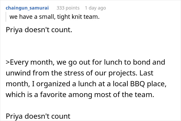“[Am I The Jerk] For Not Inviting My Coworker To A Team Lunch Because Of Her Dietary Preferences?”