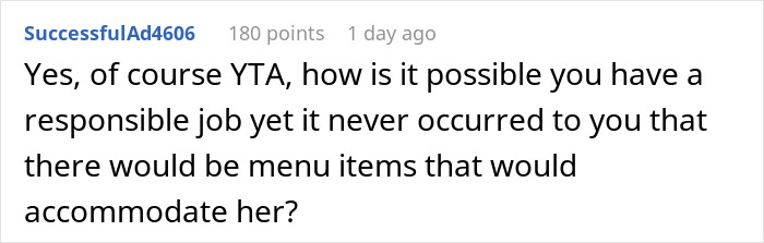 “[Am I The Jerk] For Not Inviting My Coworker To A Team Lunch Because Of Her Dietary Preferences?”