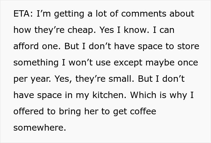Woman Rants Online As Friend Dubs Her A ‘Bad Host’ For Not Buying A ‘Guest Coffee Maker’ Woman Rants Online As Friend Dubs Her A ‘Bad Host’ For Not Buying A ‘Guest Coffee Maker’