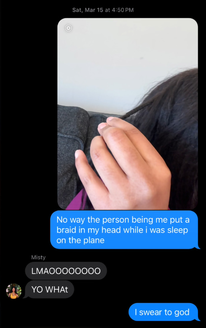 “Intrusive Thoughts Won”: Stranger Decides To Braid Woman’s Hair While She Slept On The Plane “Intrusive Thoughts Won”: Stranger Decides To Braid Woman’s Hair While She Slept On The Plane