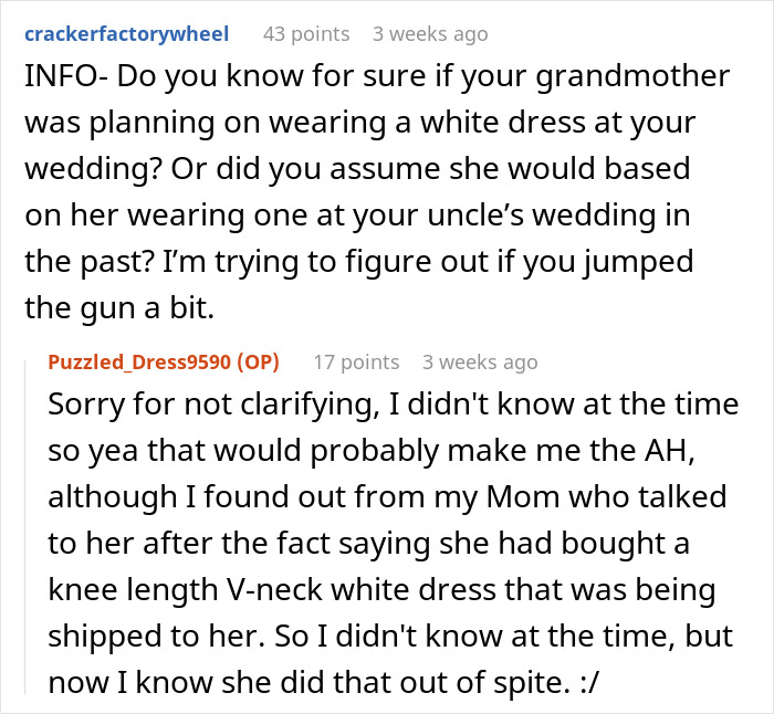“It Is MY Day”: Bride Tells Grandma She Can’t Wear White At Her Wedding, Starts Family Drama “It Is MY Day”: Bride Tells Grandma She Can’t Wear White At Her Wedding, Starts Family Drama
