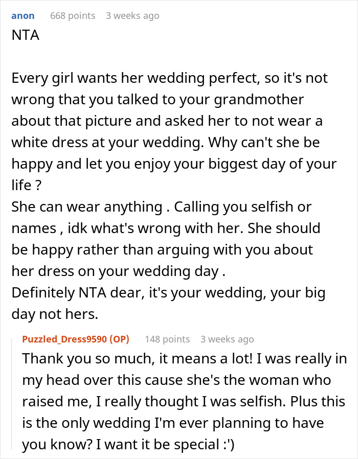 “It Is MY Day”: Bride Tells Grandma She Can’t Wear White At Her Wedding, Starts Family Drama “It Is MY Day”: Bride Tells Grandma She Can’t Wear White At Her Wedding, Starts Family Drama