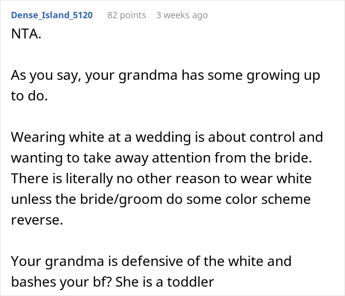 “It Is MY Day”: Bride Tells Grandma She Can’t Wear White At Her Wedding, Starts Family Drama “It Is MY Day”: Bride Tells Grandma She Can’t Wear White At Her Wedding, Starts Family Drama