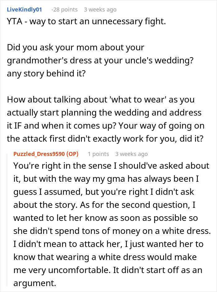 “It Is MY Day”: Bride Tells Grandma She Can’t Wear White At Her Wedding, Starts Family Drama “It Is MY Day”: Bride Tells Grandma She Can’t Wear White At Her Wedding, Starts Family Drama