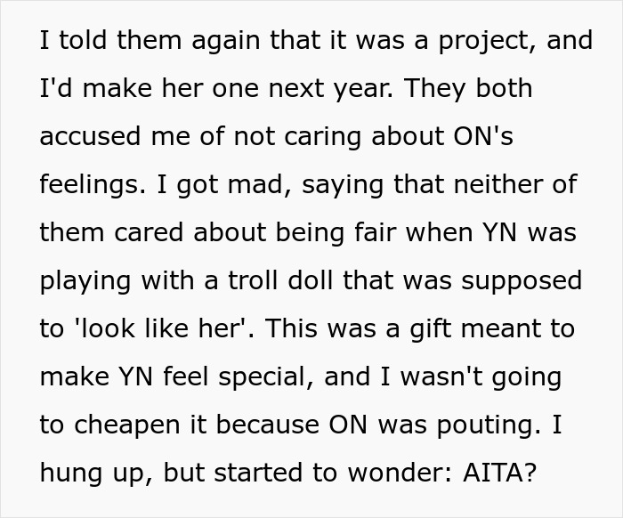 5YO Gets Custom Doll From Aunt, Golden Child Wants One Too, Parents Refuse When They Come Demanding 5YO Gets Custom Doll From Aunt, Golden Child Wants One Too, Parents Refuse When They Come Demanding
