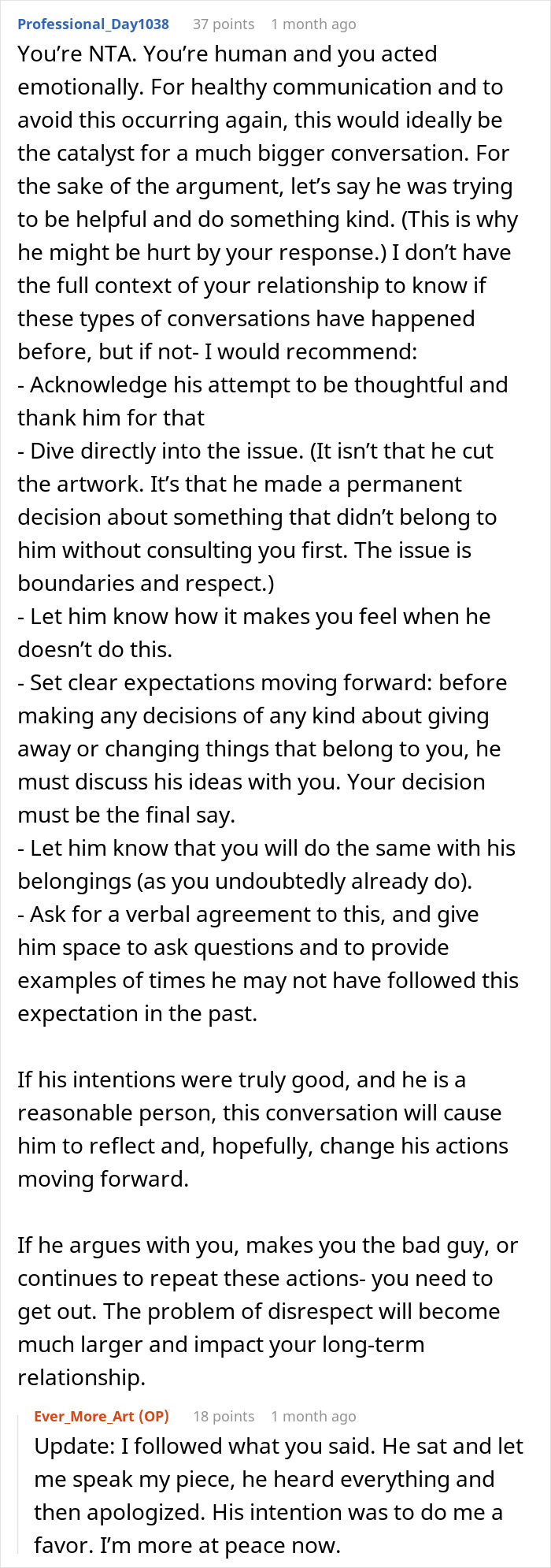BF’s Family Treats Unused Items As Free-For-Alls, Woman Finally Snaps When Painting Gets Cut Up BF’s Family Treats Unused Items As Free-For-Alls, Woman Finally Snaps When Painting Gets Cut Up