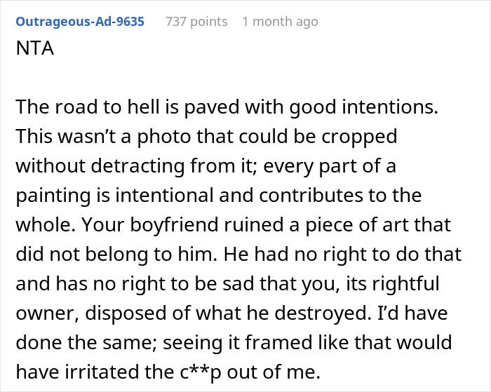 BF’s Family Treats Unused Items As Free-For-Alls, Woman Finally Snaps When Painting Gets Cut Up BF’s Family Treats Unused Items As Free-For-Alls, Woman Finally Snaps When Painting Gets Cut Up
