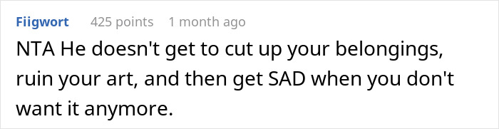 BF’s Family Treats Unused Items As Free-For-Alls, Woman Finally Snaps When Painting Gets Cut Up BF’s Family Treats Unused Items As Free-For-Alls, Woman Finally Snaps When Painting Gets Cut Up