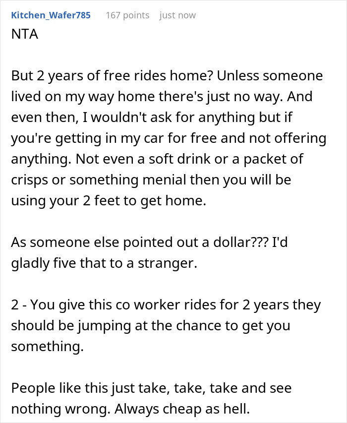 Guy Gives Coworker Free Rides For Years, Puts A Stop To It When He Won’t Lend Him A Dollar Guy Gives Coworker Free Rides For Years, Puts A Stop To It When He Won’t Lend Him A Dollar