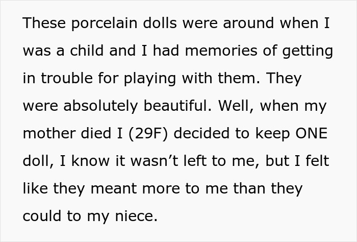 Lady Asks Net, &ldquo;Am I The [Jerk] For Not Giving My Niece The Porcelain Doll My Mother Left For Her?&rdquo;