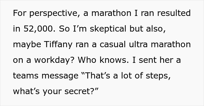 Person Reports Coworker Who Suddenly “Walks” 65K Steps In A Day In Company Competition, She’s Irked Person Reports Coworker Who Suddenly “Walks” 65K Steps In A Day In Company Competition, She’s Irked