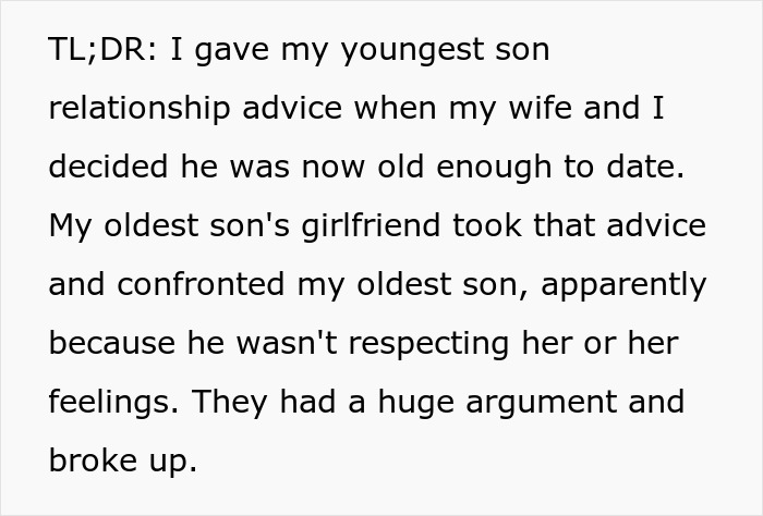 Dating Advice To Younger Son Accidentally Leads To Eldest’s Breakup As The GF Realized Her Worth