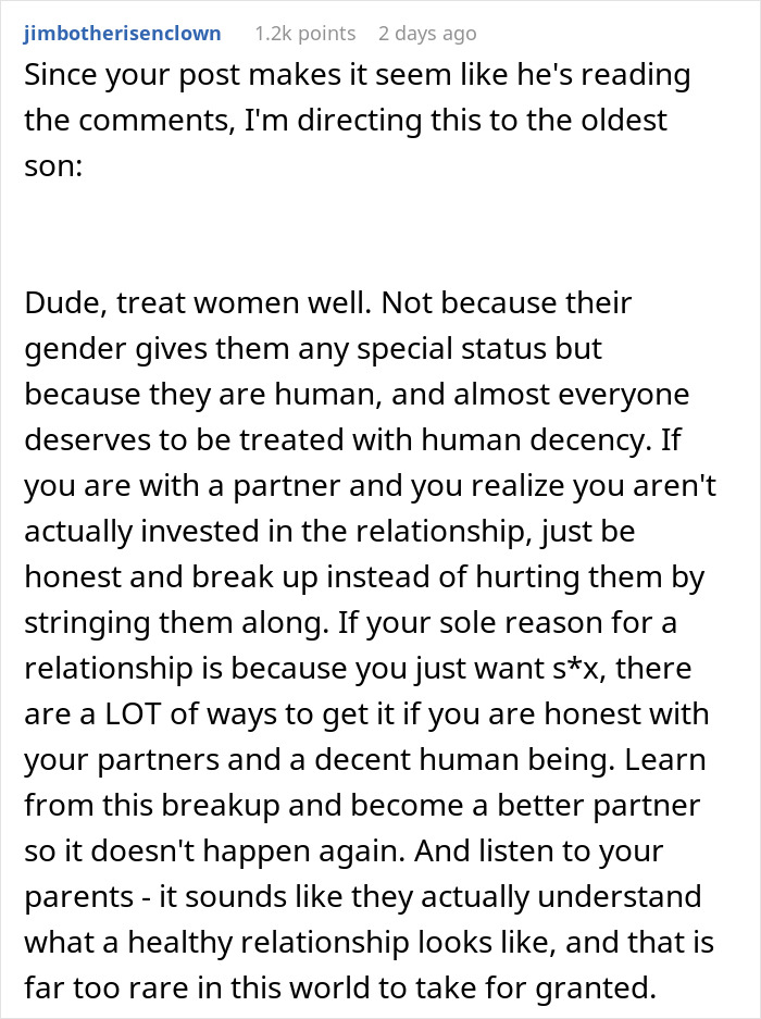 Dating Advice To Younger Son Accidentally Leads To Eldest’s Breakup As The GF Realized Her Worth