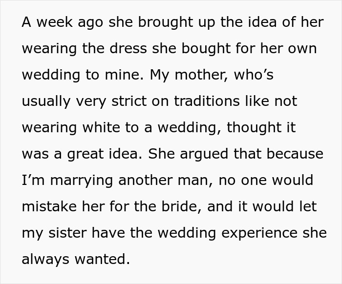 &ldquo;Would I Be The [Jerk] If I Didn&rsquo;t Let My Sister Wear Her Wedding Dress To My Wedding?&rdquo;