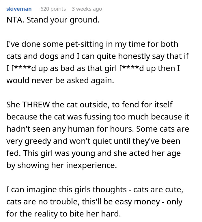 “AITA For Refusing to Pay My Cat-Sitter?”