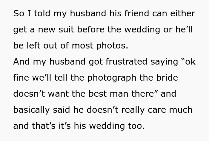 “My Husband Said Nothing”: Bride Issues Best Man An Ultimatum Over His Wedding Outfit “My Husband Said Nothing”: Bride Issues Best Man An Ultimatum Over His Wedding Outfit
