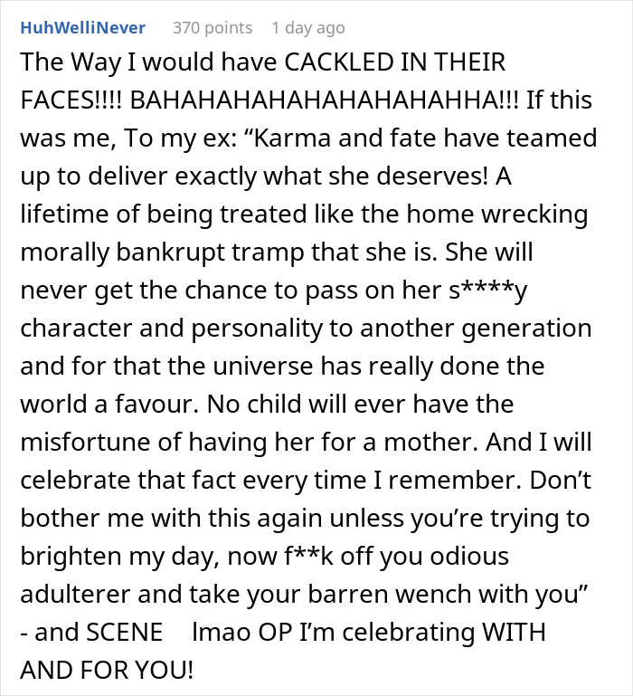 Cheating Husband Is Furious At Ex-Wife For Not Caring That His Mistress Is Infertile: &#8220;Let Go Of Your Hate&#8221;