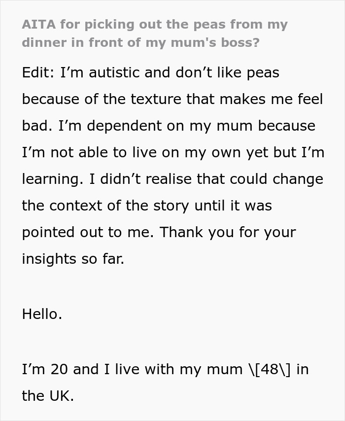 Man Picks At His Food During Dinner With Mom’s Boss, Asks If He Ruined Everything Man Picks At His Food During Dinner With Mom’s Boss, Asks If He Ruined Everything