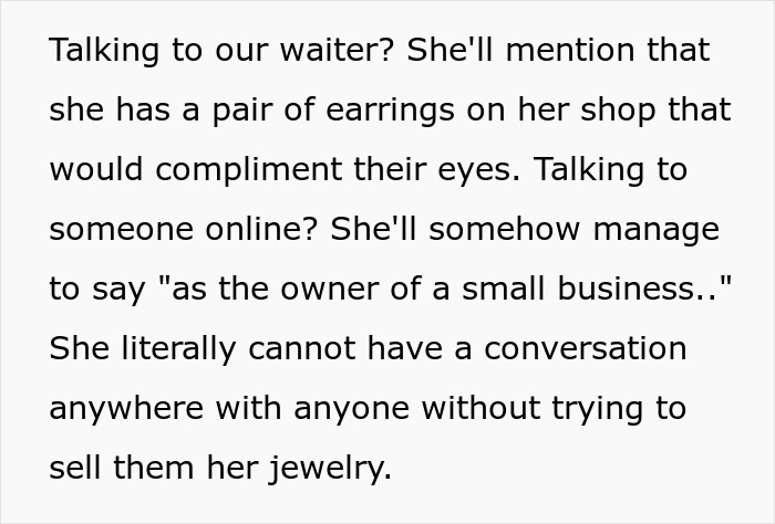 Etsy Artist Can’t Stop Self-Promoting, Hubby Upset She Uses Fam Event To Push Bracelets And Coupons Etsy Artist Can’t Stop Self-Promoting, Hubby Upset She Uses Fam Event To Push Bracelets And Coupons