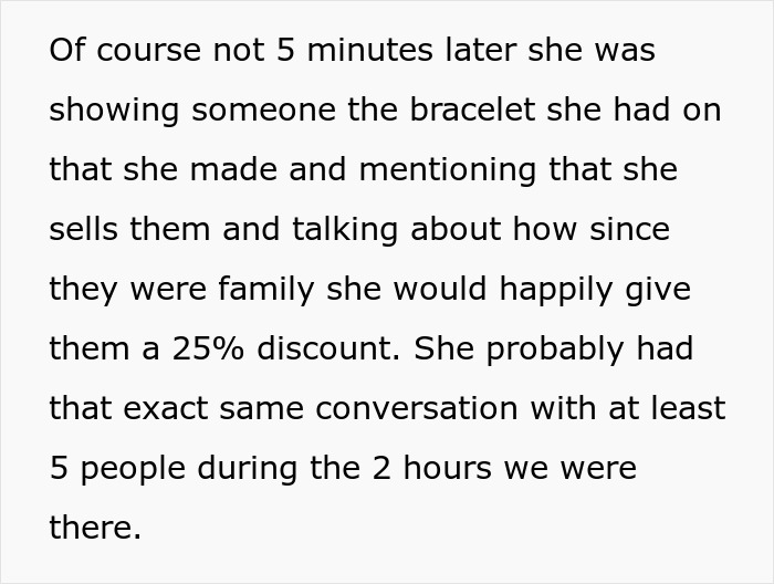 Etsy Artist Can’t Stop Self-Promoting, Hubby Upset She Uses Fam Event To Push Bracelets And Coupons Etsy Artist Can’t Stop Self-Promoting, Hubby Upset She Uses Fam Event To Push Bracelets And Coupons
