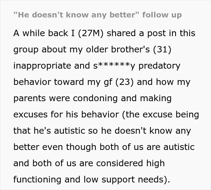Entitled Parents Treat Autistic Brother As Golden Child, Ignore His Creepy Behavior Entitled Parents Treat Autistic Brother As Golden Child, Ignore His Creepy Behavior