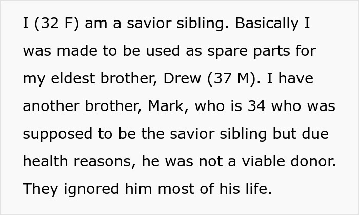 Woman Conceived As “Spare Parts” For Her Brother Finally Says “No” After A Lifetime Of Sacrifice Woman Conceived As “Spare Parts” For Her Brother Finally Says “No” After A Lifetime Of Sacrifice