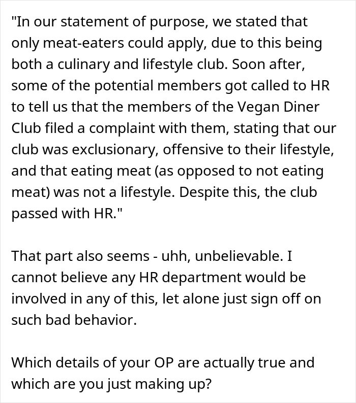 Employee Pushes Back Against Vegan-Only Club And Starts Beef In The Most Literal Way Employee Pushes Back Against Vegan-Only Club And Starts Beef In The Most Literal Way