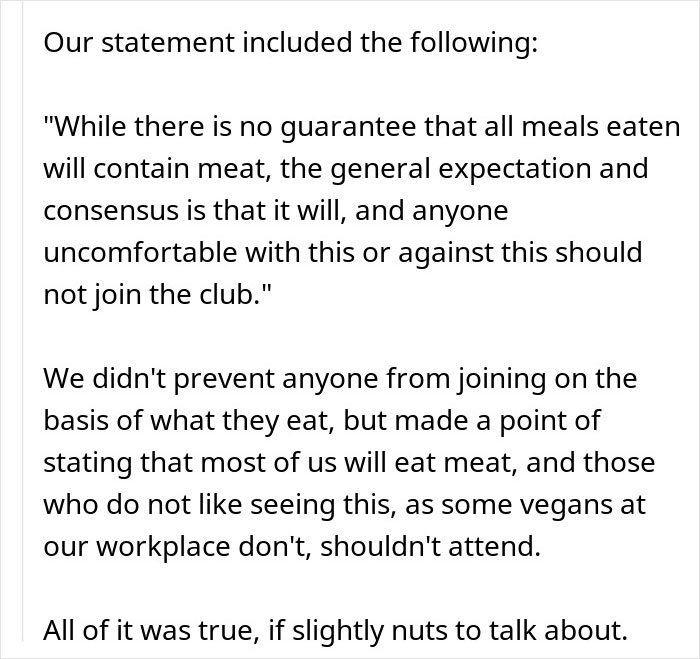 Employee Pushes Back Against Vegan-Only Club And Starts Beef In The Most Literal Way Employee Pushes Back Against Vegan-Only Club And Starts Beef In The Most Literal Way