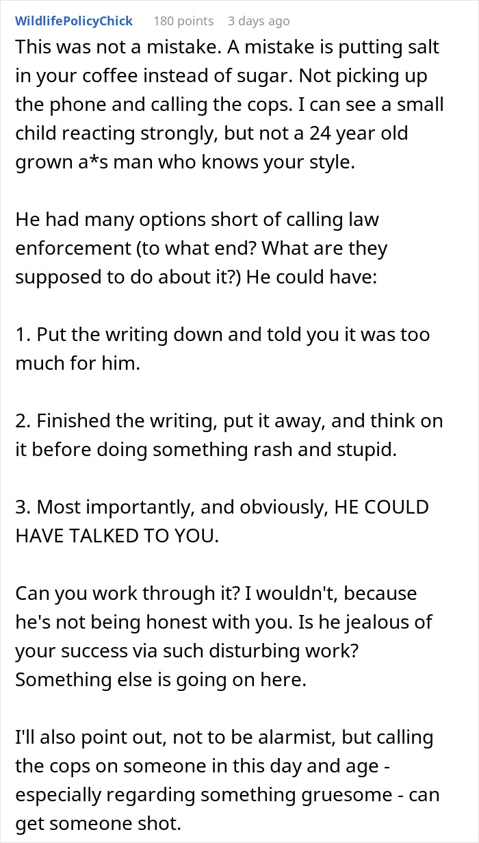 Woman Asks The Internet For Advice When Her BF Calls The Police Over The Contents Of Her Novel Woman Asks The Internet For Advice When Her BF Calls The Police Over The Contents Of Her Novel
