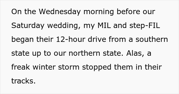 “Mother Nature Said ‘Not Today’”: Blizzard Stops MIL From Making Last-Minute Changes To Wedding “Mother Nature Said ‘Not Today’”: Blizzard Stops MIL From Making Last-Minute Changes To Wedding
