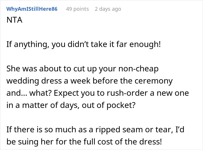 Woman Saves Her Dress From Jealous Sister Right Before She Tries To Cut It, Bans Her From The Wedding