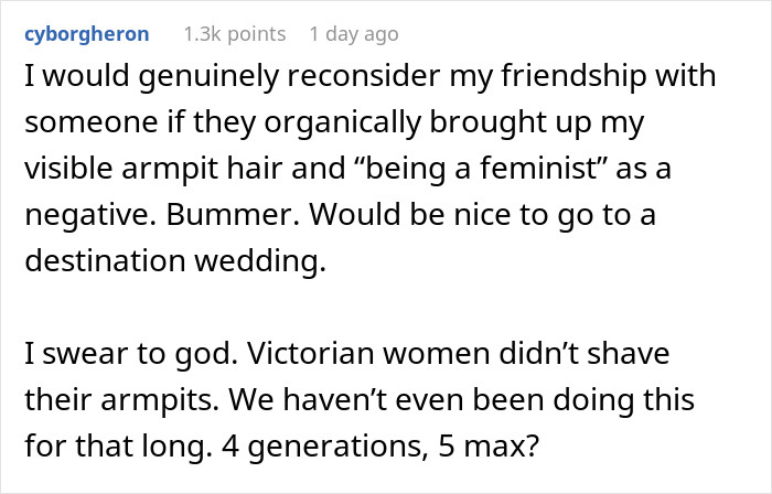 “Guests May Be Uncomfortable”: Bride And Groom Take Woman’s Hairy Armpits As Personal Insult “Guests May Be Uncomfortable”: Bride And Groom Take Woman’s Hairy Armpits As Personal Insult