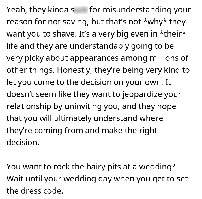 “Guests May Be Uncomfortable”: Bride And Groom Take Woman’s Hairy Armpits As Personal Insult “Guests May Be Uncomfortable”: Bride And Groom Take Woman’s Hairy Armpits As Personal Insult