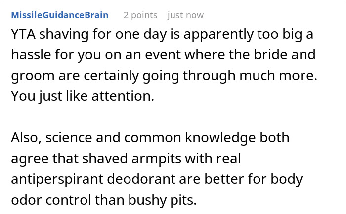 “Guests May Be Uncomfortable”: Bride And Groom Take Woman’s Hairy Armpits As Personal Insult “Guests May Be Uncomfortable”: Bride And Groom Take Woman’s Hairy Armpits As Personal Insult