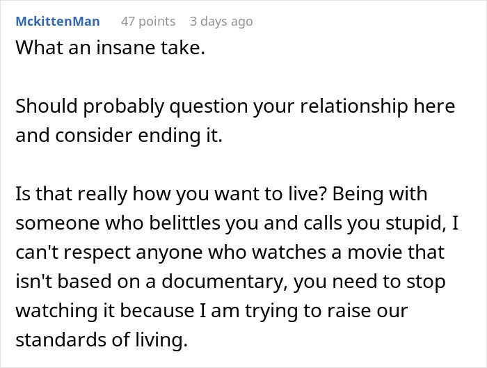Man Shames Girlfriend For Loving Fiction, Calls It Make-Believe That’s Lowering Her IQ Man Shames Girlfriend For Loving Fiction, Calls It Make-Believe That’s Lowering Her IQ