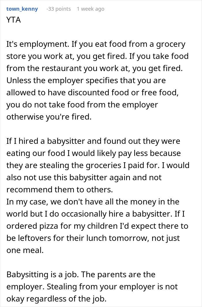 “Looked At Me Puzzled”: Parents Balk After Babysitter Confesses To Having Two Slices Of Pizza “Looked At Me Puzzled”: Parents Balk After Babysitter Confesses To Having Two Slices Of Pizza